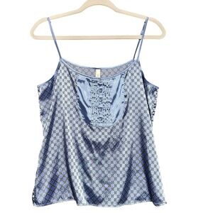 Y2K GapBody Tank Top Womens M Blue Satin Floral Cami Romantic Nautical Fairy